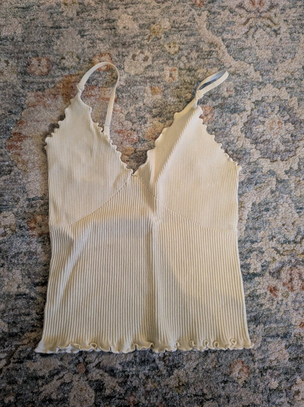 Free People Intimately - Cream Ribbed Scallop V-Neck Cami Tank Top